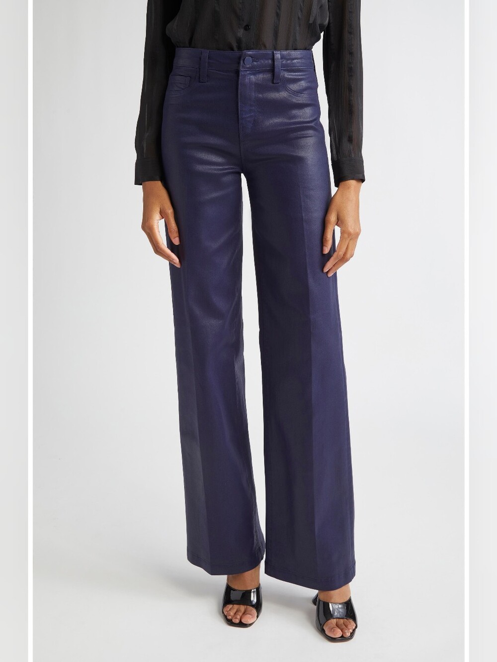L'AGENCE Clayton High Waist Wide Leg Pants Deep Midnight Coated Womens 29